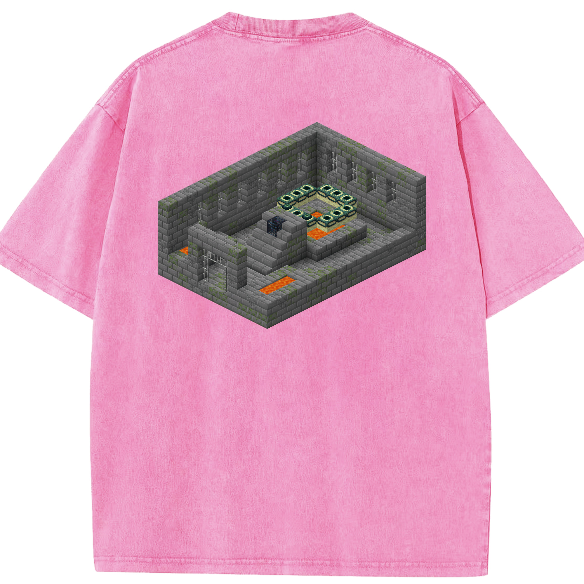 （画像用） マインクラフト ブロックの世界 Minecraft MC Block world 綿100% ヴィンテージ風 半袖Tシャツ（背面プリント）